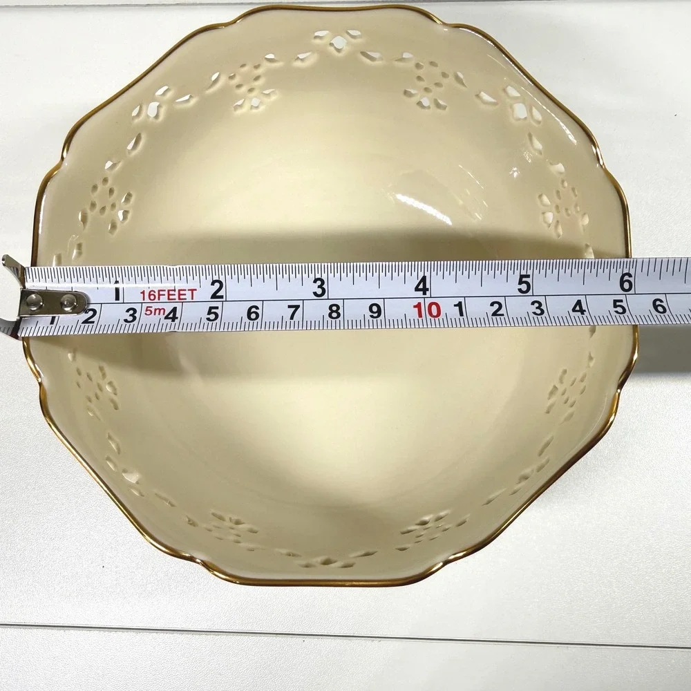 LENOX Holiday Pierced Bowl Ivory Bone China Gold Trim Holly Berry Made in USA 6